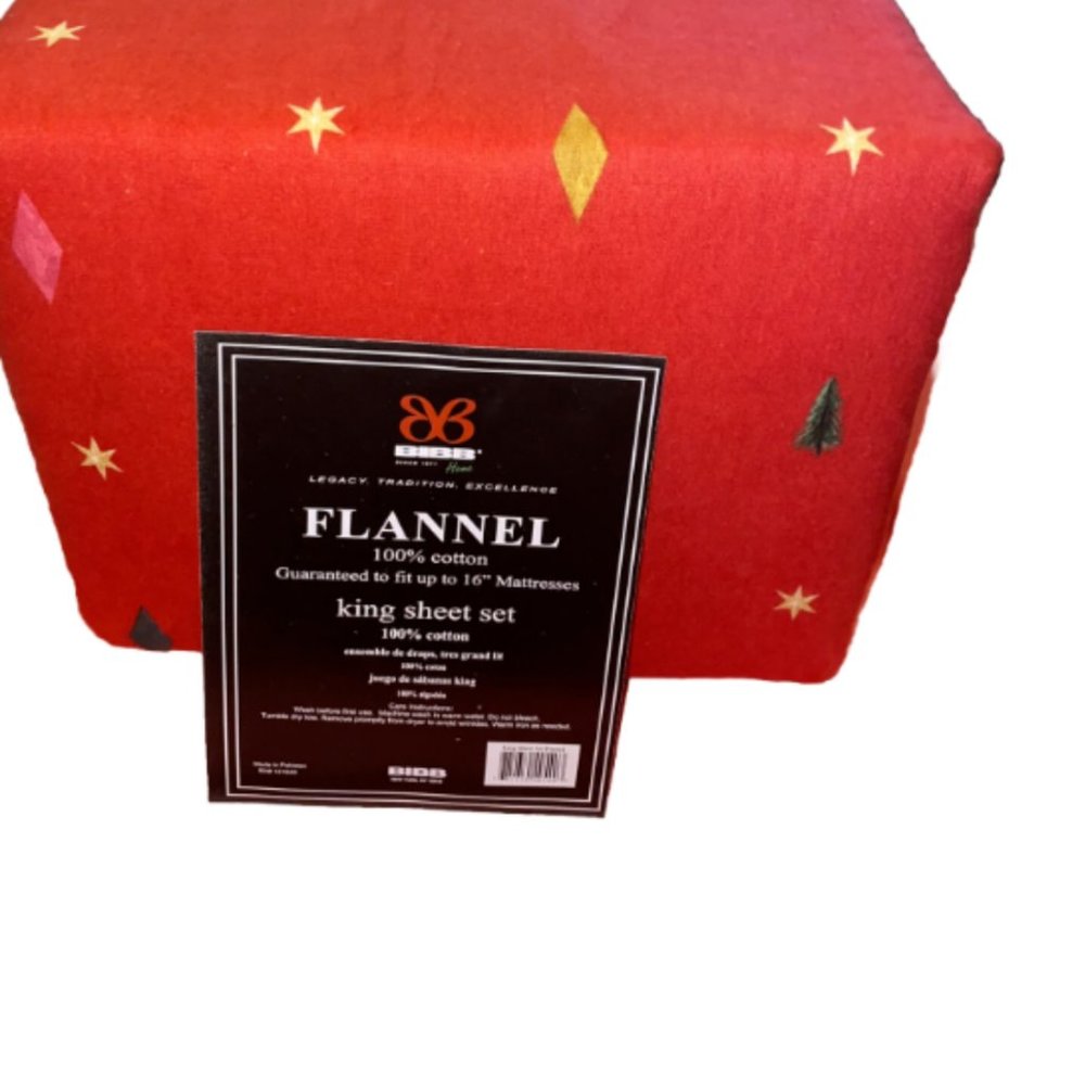 Bibb Christmas Flannel Sheet King 4-Piece Set Red